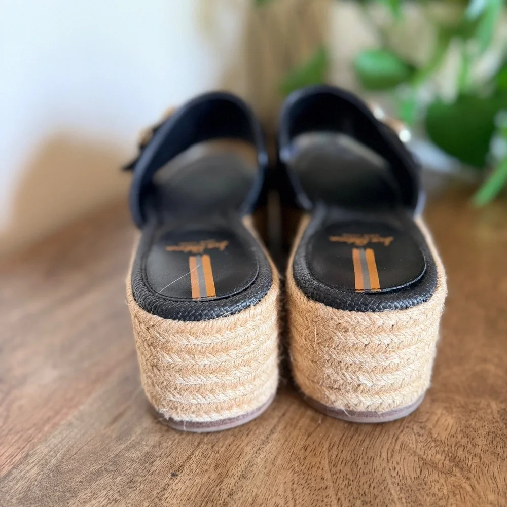 Sam Edelman Adaley‎ Black Raffia Platform Slides Resort Coastal Luxe 11